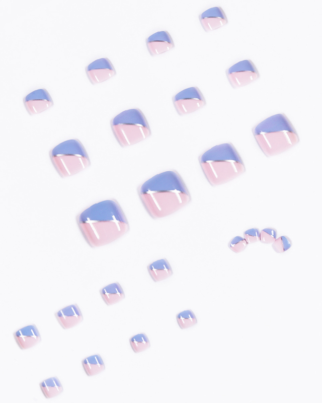 24pcs Blue Pink French Style Artificial Toenails Fake Toenails Removable Toenail Patches