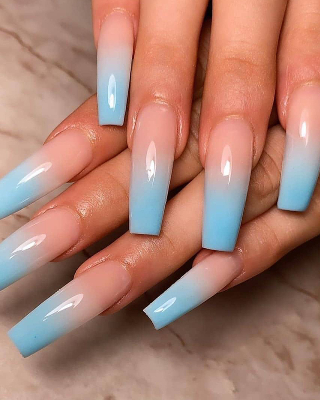 24pcs Long Ballet Gradient Blue Artificial Nails Fake Nails Removable Nail Patches