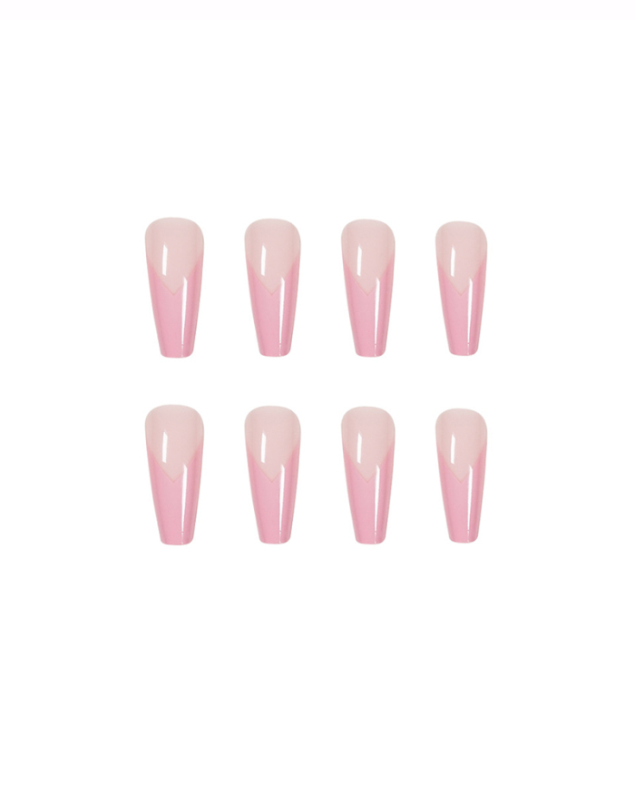 24pcs Pink V-shape French Style Artificial Nails Fake Nails Removable Nail Patches