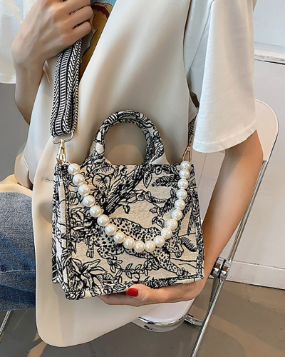 Fashion Embroidered Cotton and Linen Tote Bag Large Capacity Canvas One Shoulder Bag