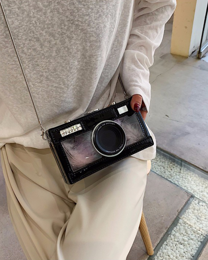 New Fashion Personality Creative Chain Messenger Camera Transparent Handbag