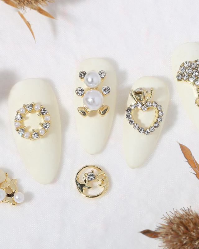 1 Piece Pearl Diamond Wreath Opal Bow Heart Ring Crystal Bear Nail Decorators