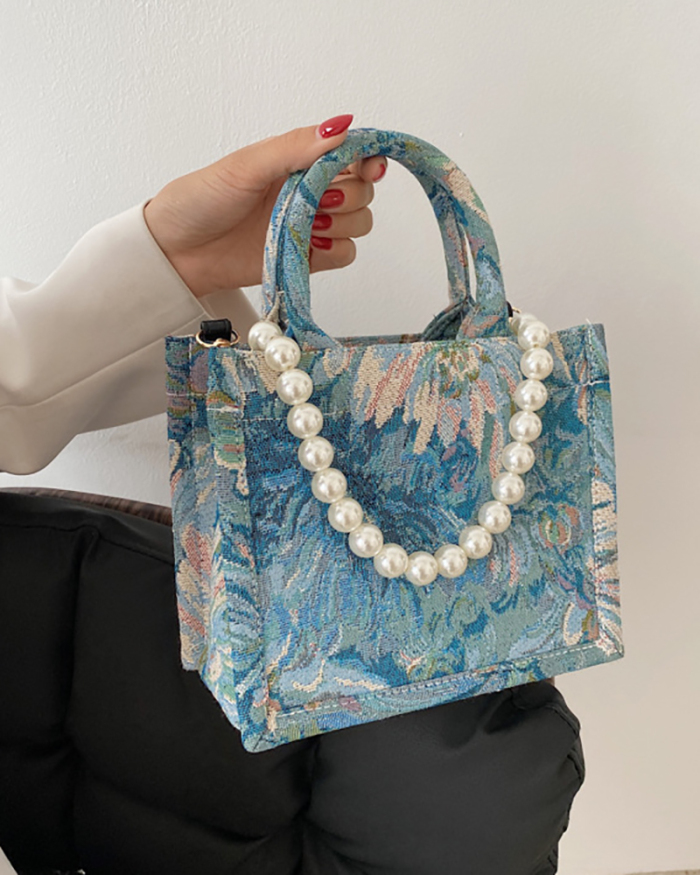 Women Niche Design Monet's Garden Oil Painting Canvas Tote Large-Capacity One-Shoulder Messenger Bag