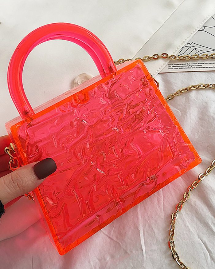 Fashion New Style Ice Cracked Acrylic Transparent Chain CrossbodyJelly Bag Solid Color