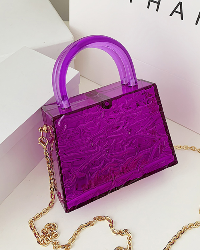 Fashion New Style Ice Cracked Acrylic Transparent Chain CrossbodyJelly Bag Solid Color