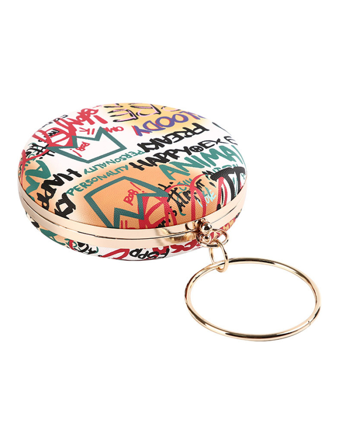 New Fashion Banquet Ladies Round Clutch Graffiti Painted Small Round Bag