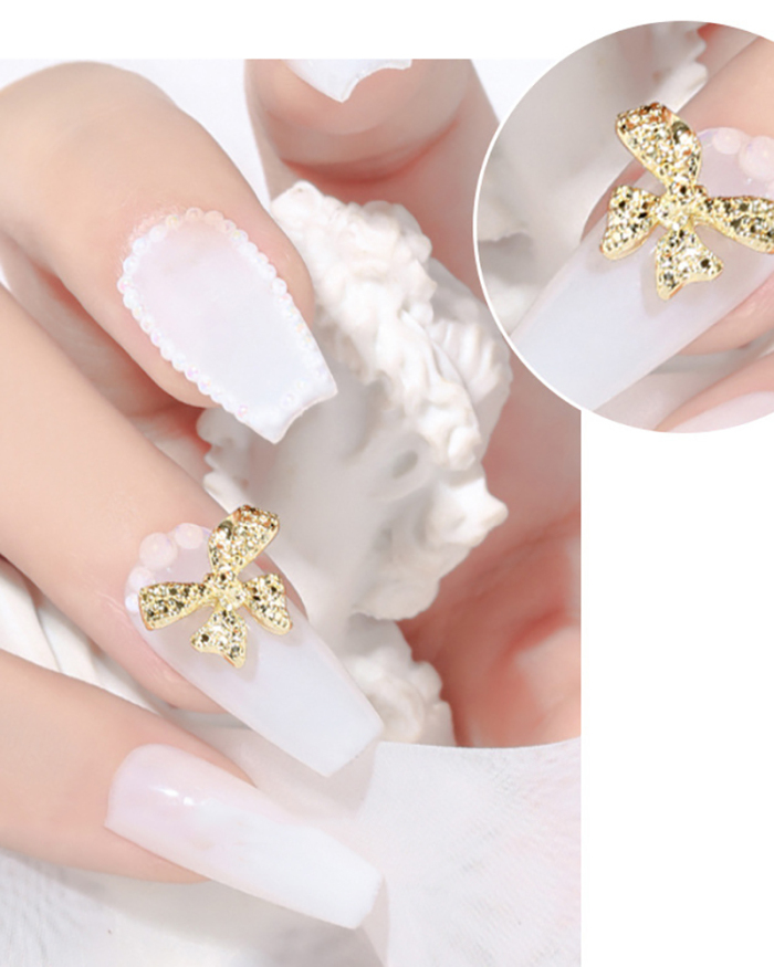 1 Piece Butterfly Bow Metal Nail Decorators Nail Accessories Gold Crystal