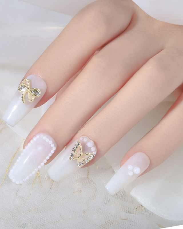 1 Piece Butterfly Bow Metal Nail Decorators Nail Accessories Gold Crystal