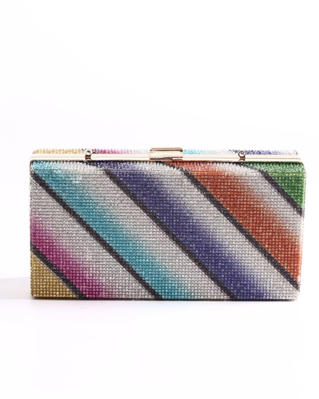 Fashion Handmade Banquet Diamond-Studded Rainbow Banquet Evening Color Rhinestone Mouth Gold Bag