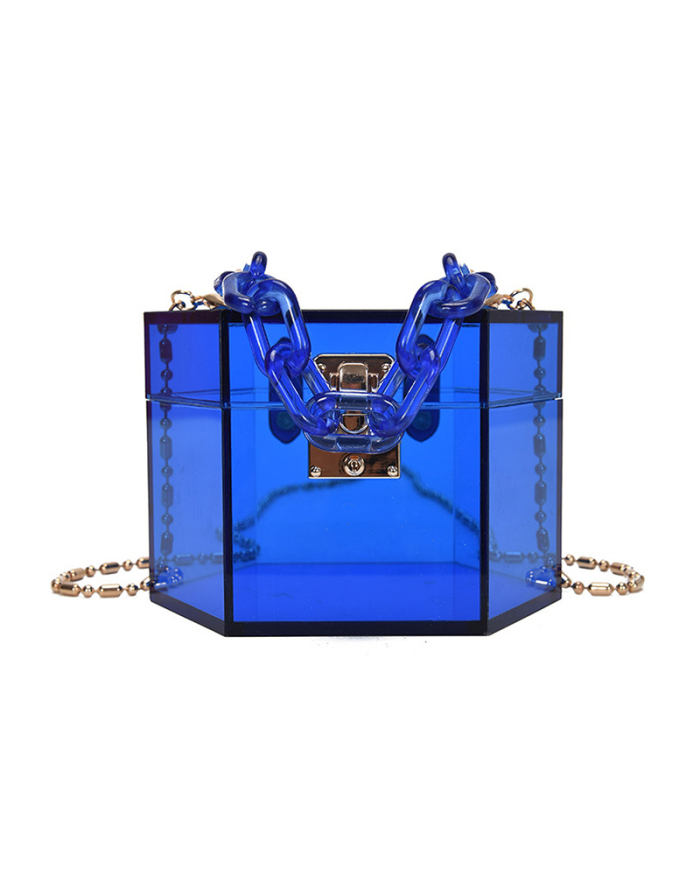 New Personality Creative Wild Chain Cross-Body Jelly AcrylicTransparent Box Small Bag Solid Color