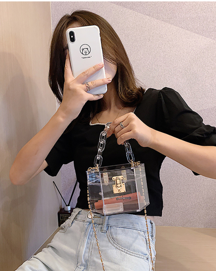 New Personality Creative Wild Chain Cross-Body Jelly AcrylicTransparent Box Small Bag Solid Color