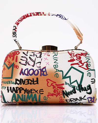 Large-Capacity Creative Inkjet Graffiti Contrast Color Portable Clutch Bag
