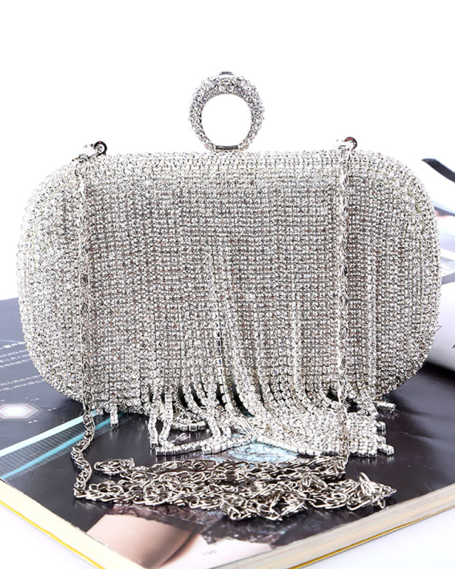 Diamond Tassel Handmade with Rhinestone  Ring Banquet Messenger Clutch Bag
