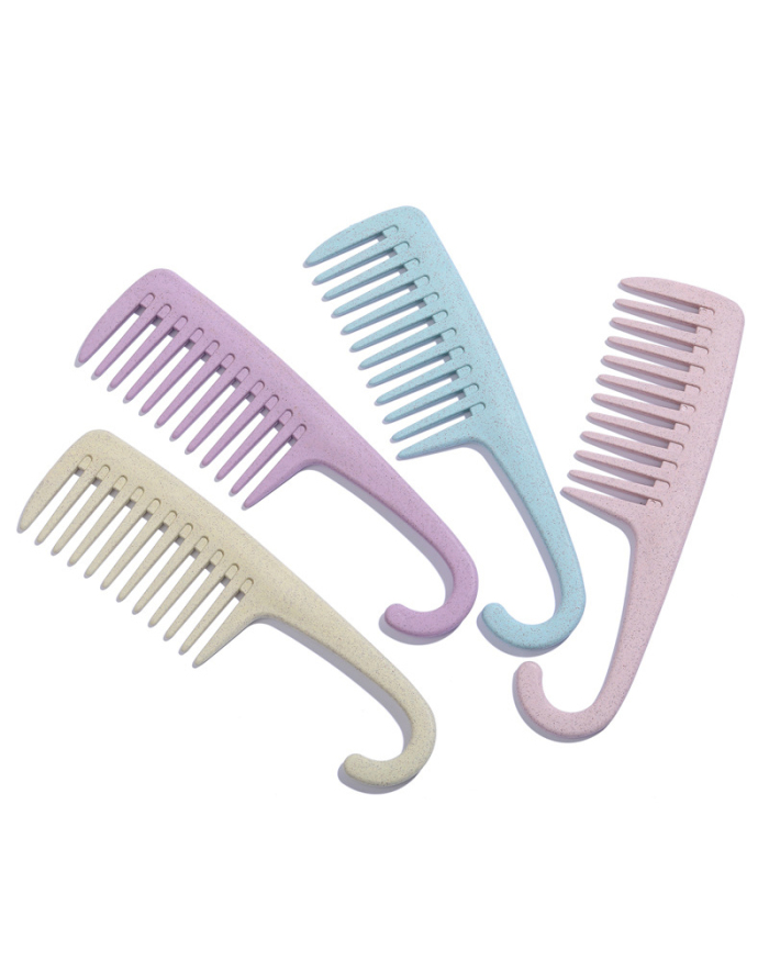 Wheat Straw Wide Tooth Curved Hook Comb Hairdressing Styling Comb Dry and Wet Plastic Comb Household Comb