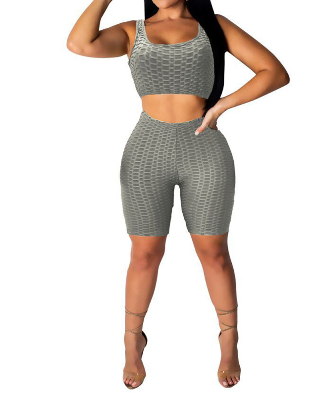 Women Sleeveless Solid Color Sports Wear Active Sets Two Pieces Outfit Short Sets Black Gray Purple Wine Red Blue S-2XL