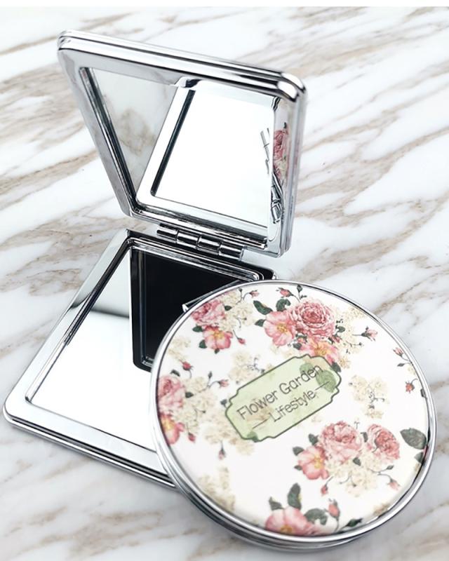 Folding Cosmetic Mirror Double-sided Mirror PU Leather Metal Edge Portable Mirror