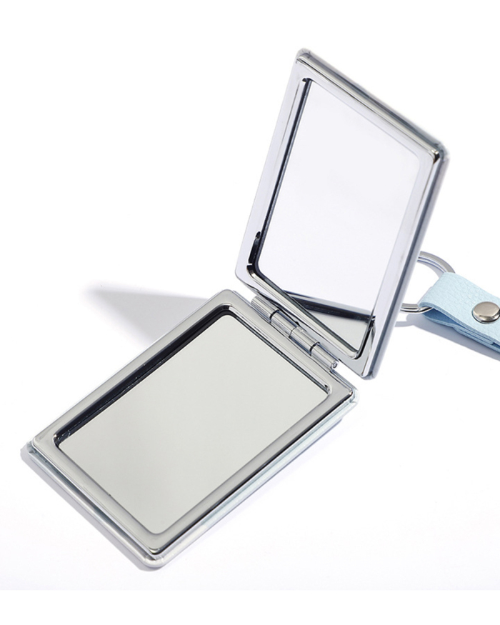 Folding Double-sided Mirror PU Metal Key Ring Dressing Mirror Round Portable Mini Small Mirror
