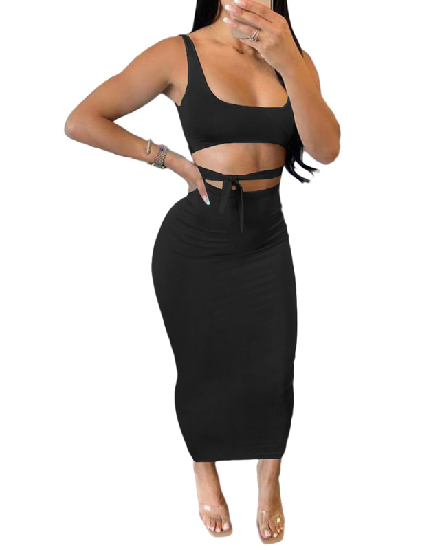 Women Solid Color Crop Tops Two Piece Set White Pink Purple Black S-XL