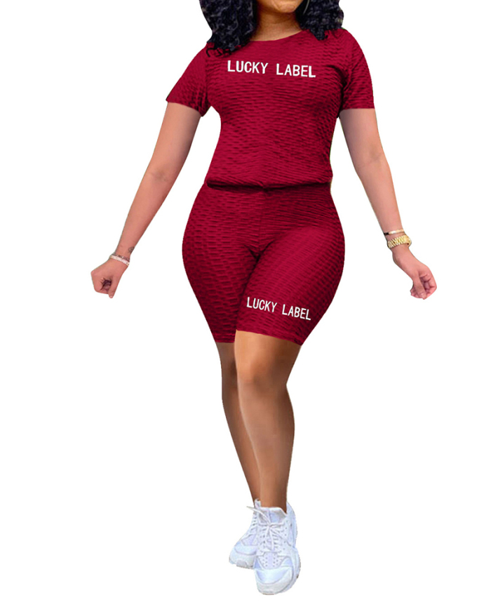Women Short Sleeve Solid Color Sport Set Two Pieces Outfit Short Sets Black Gray Wine Red Blue Purple S-2XL