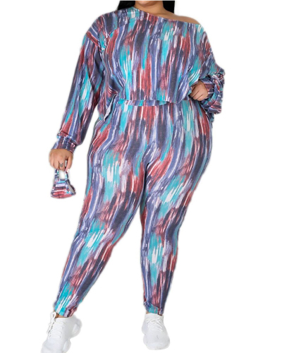 Woman Fashion Casual Printed Two-Piece Suit L-4XL