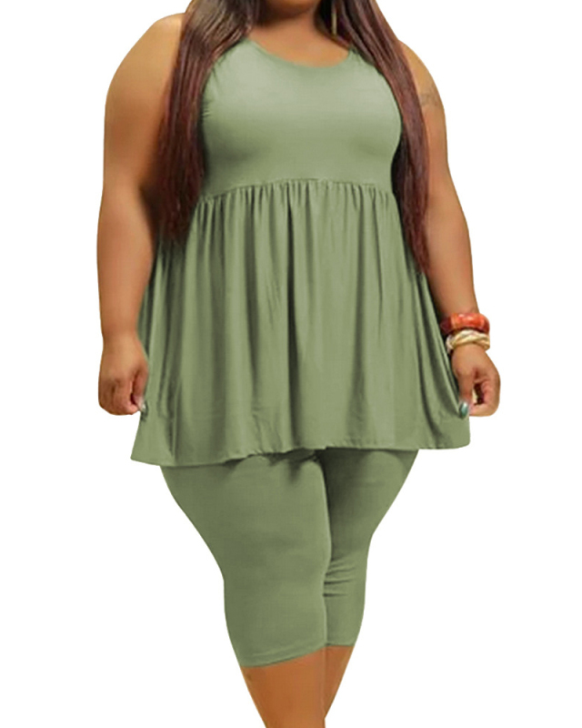 Woman Fashion Solid Color Sleeveless Blouse Urban Leisure Milk Silk Pullover Trousers Two-Piece Suit