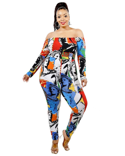 Woman Sexy Tube Top Color Printed Plus Size Jumpsuit L-4XL