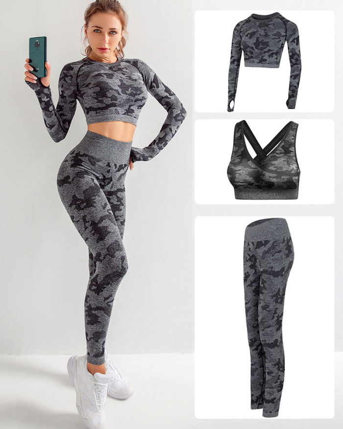 Women Gym Set Clothes 3 Piece Yoga Set Sports Bra and Leggings Jogging Seamless Workout Sports Tights Women Fitness Sports Suit