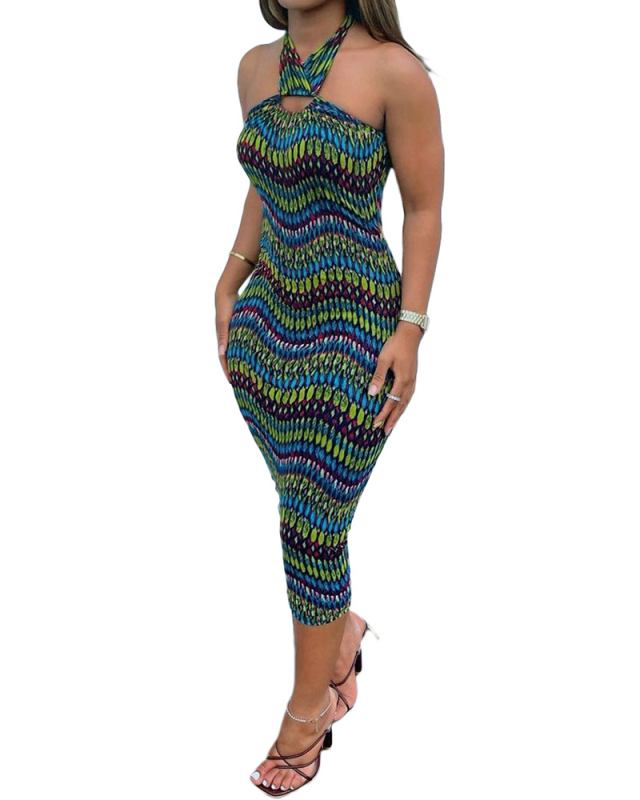 Women Halter Backless One Piece Dress S-XL 