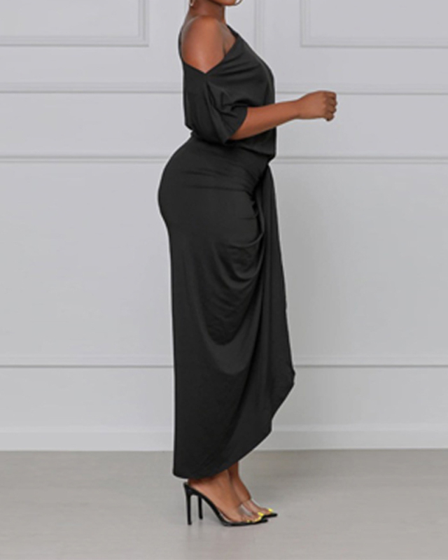 Women Solid Color Sexy One Piece Dress Yellow Black S-2XL