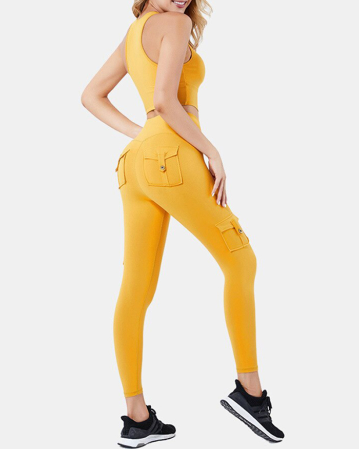 2021 Women's Tracksuit 2 Piece Set Zipper Padded Bra Push Up Leggings With Pockets Nylon Women Gym Workout Clothes Yoga Sets XL