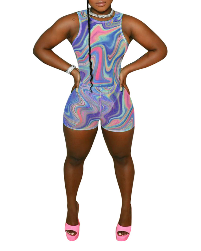 Women Fashion Printing Casual Slim Jumpsuit 