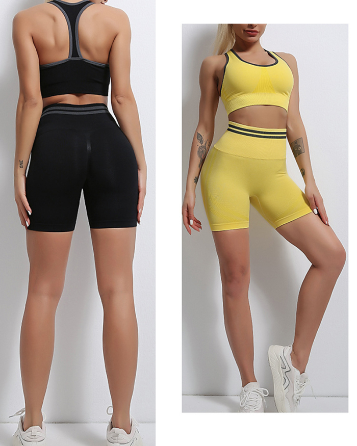 Woman Seamless Knitted Beauty Back High Waist Peach Hip Sports Running Two-Piece Yoga Suit S-L