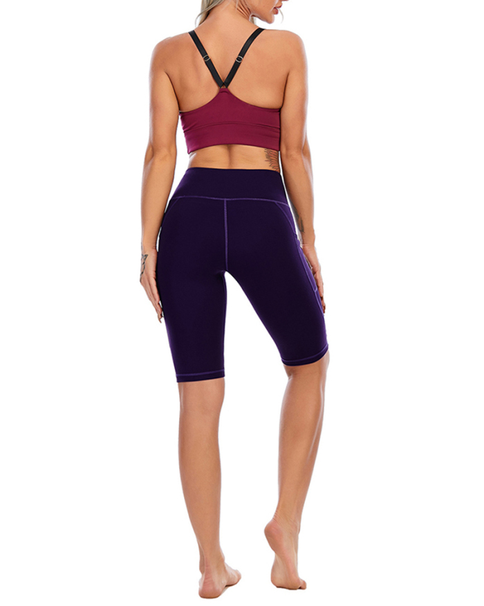 Gym Jogging Running Shorts Yoga Shorts Women High Waist Lifting Push Up Tight Sports Pocket Fitness Yoga Short Pant