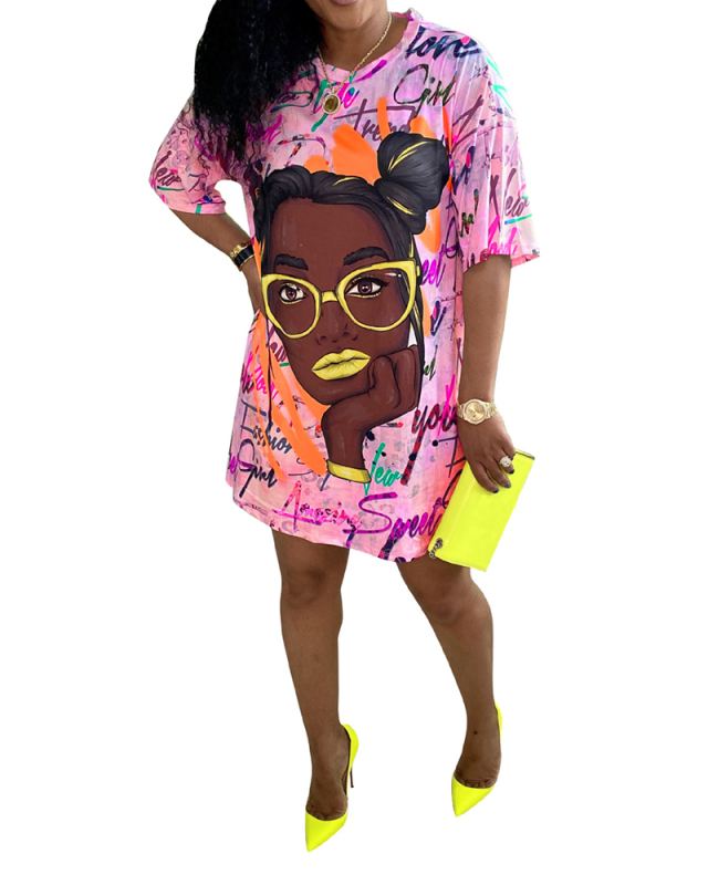 Women Print Loose Casual Plus Size Dress