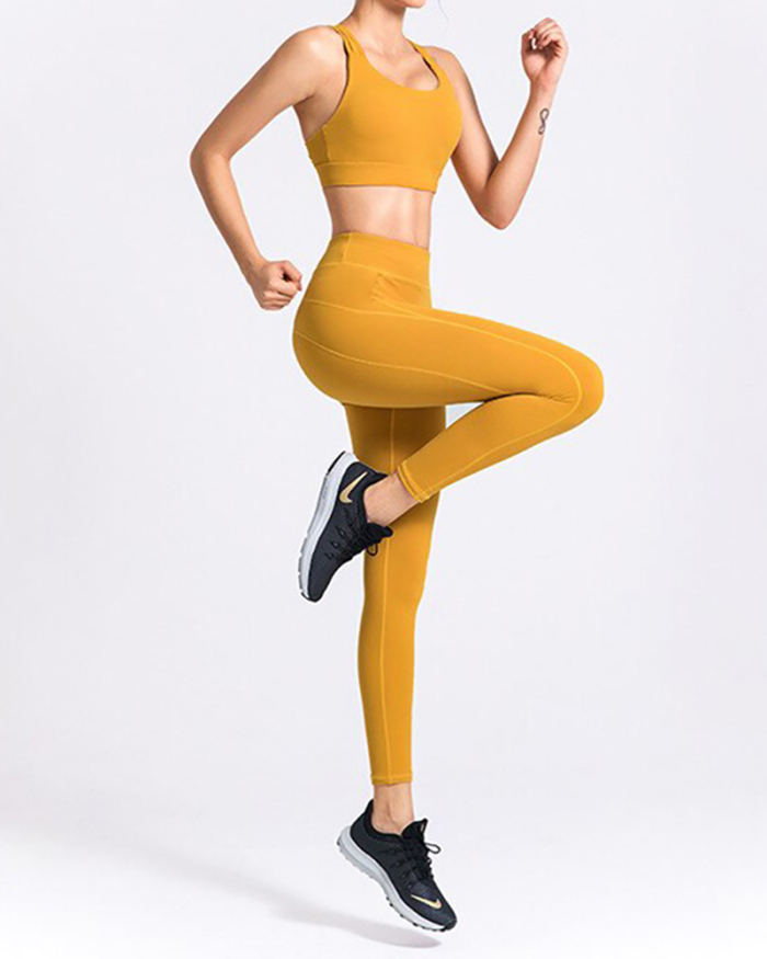 2 Piece Women Yoga Set Sports Crop Tops Shoulder Yoga Bra Female Fashion Fitness Seamless Sets Push Up Jogging Gym Leggings Set