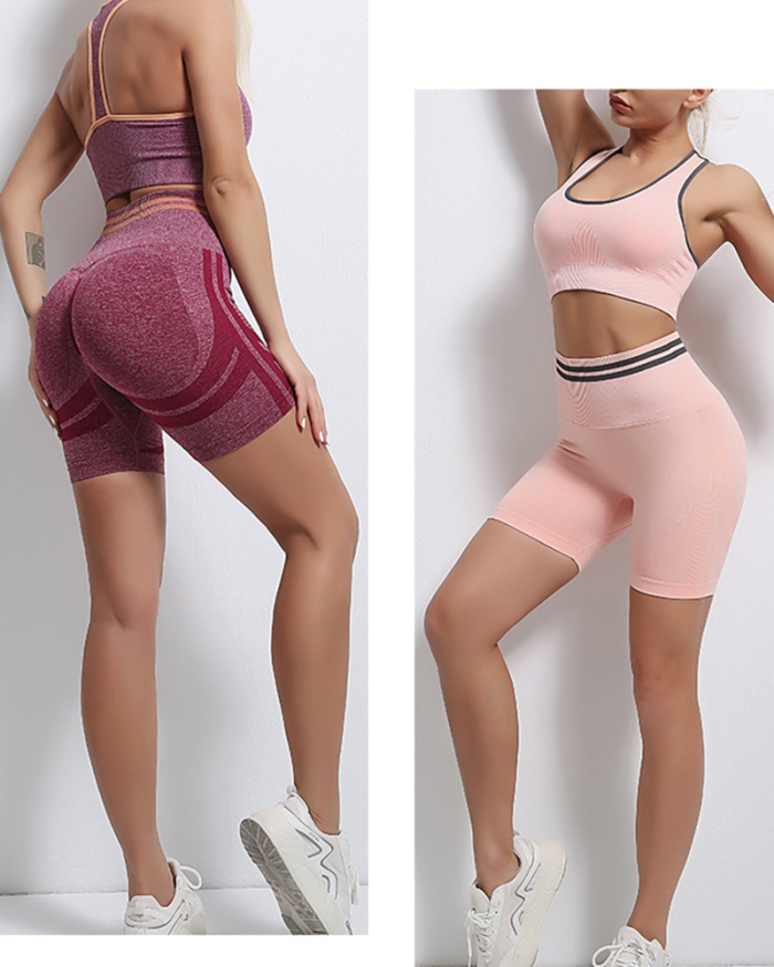 Woman Sports Underwear Suit Fitness Yoga Shorts High Waist Skinny Peach Hip Two-Piece Sports Suit S-L
