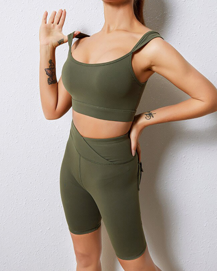 Shorts Sports Overalls Yoga Sets Women Gym Clothes Training Wear Pocket Workout Clothes for Women Sportswear Fitness Suit