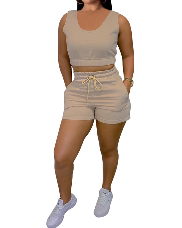 Stylish Solid Color Tank Top Sports Two pieces Outfit