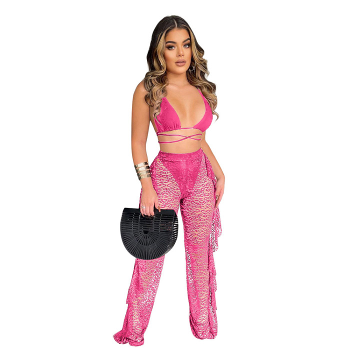 Lady See Through Cross Strappy Hollow Out Two Piece Set S-2XL 