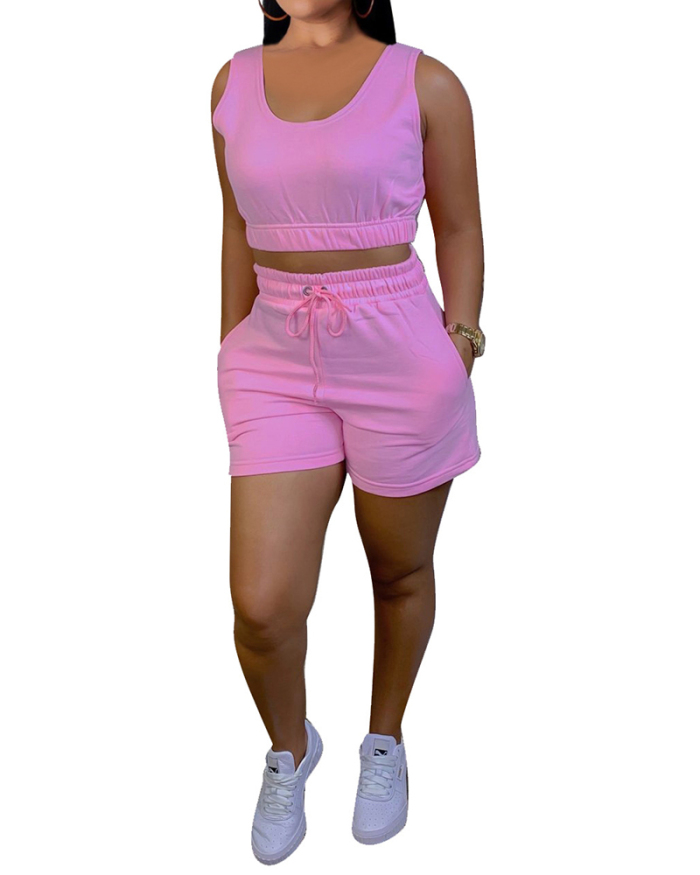 Stylish Solid Color Tank Top Sports Two pieces Outfit