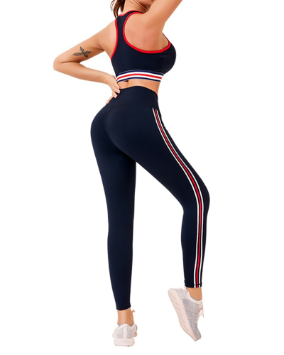 2021 Stripe Yoga Workout Set Women Gym Clothes Sportswear Leggings Suit for Fitness Sport Outfit Active Wear Black Green Nylon