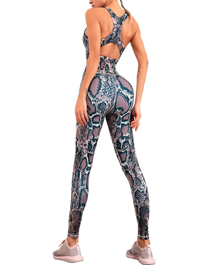 Snake Print Workout Suit for Fitness Yoga Set Women's Gym Clothing Sportswear Women Sport Outfit Hollow Training Suit Femme XL