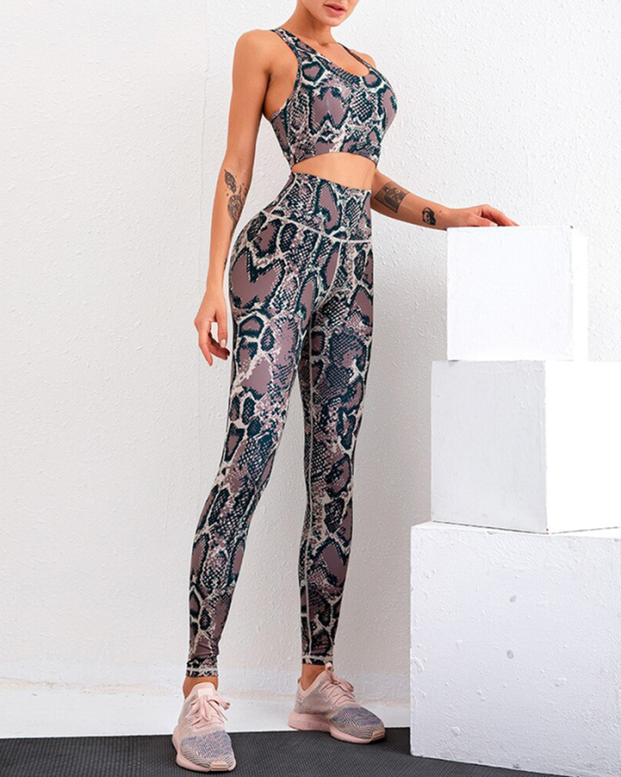 Snake Print Workout Suit for Fitness Yoga Set Women's Gym Clothing Sportswear Women Sport Outfit Hollow Training Suit Femme XL