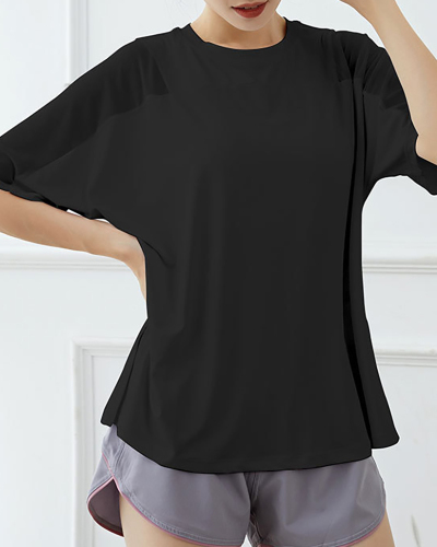 Lady Casual Solid Color Loose Yogo Tops Black White Pink S-L