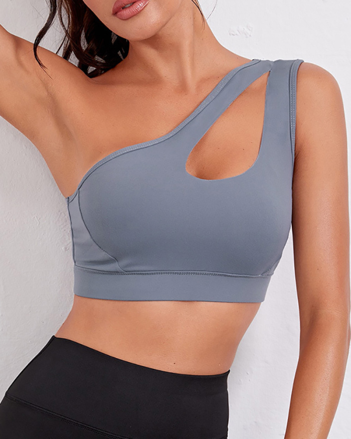 Gym Women Padded Sports Bra Push Up Yoga Fitness Bras One Shoulder Hollow Workout Top Breathable Running Vest Female