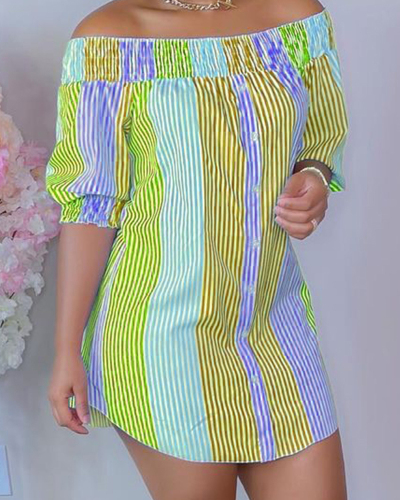 Casual Striped Split Off the Shoulder Straight Dresses S-XL