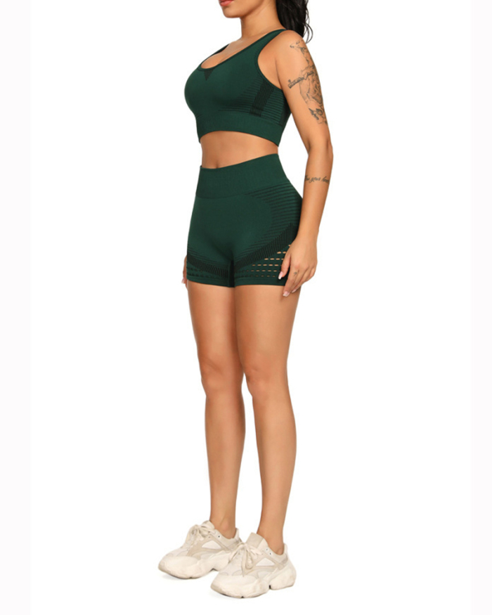 New Seamless High Waist Yoga Two-piece Set (Including Bra And Shorts)