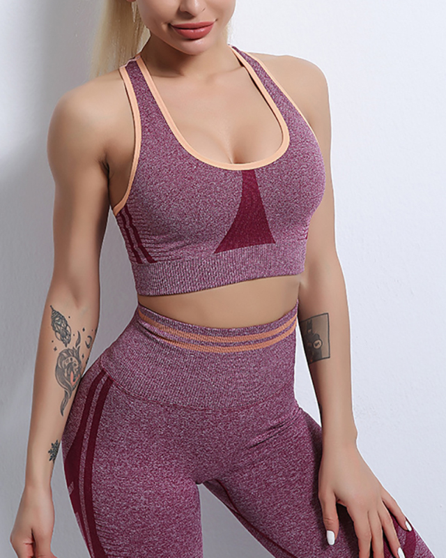 INS Style Running Sports Top Tights Sports Vest Fitness Striped Yoga Two-Piece Suit S-L