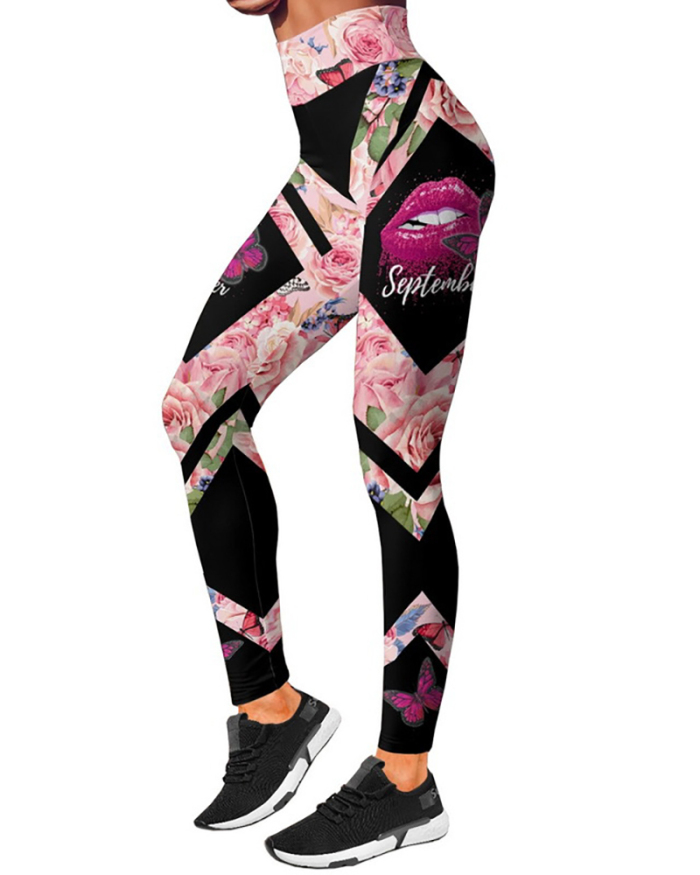 Women Casual Yoga Sport Pants Pink Black Skull Rose Print 3D Trousers Leggings