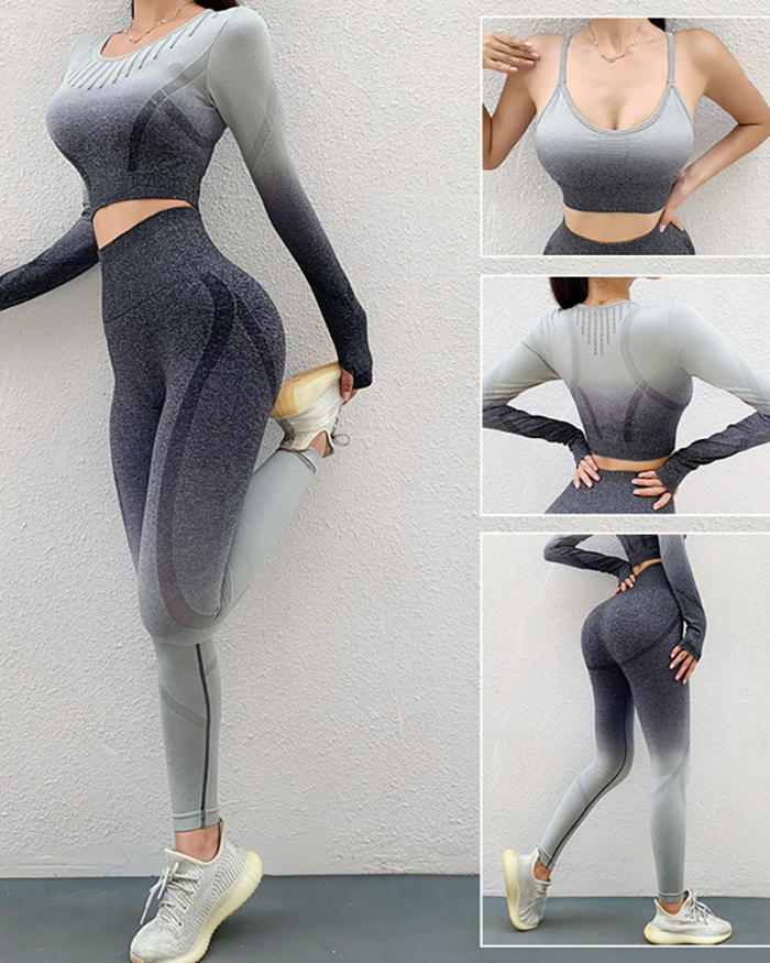 Fashion Explosion Style Seamless Gradient Tight Stretch Yoga Three-Piece Suit S-L